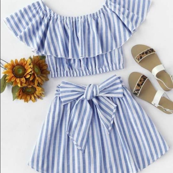 Ardene Dresses & Skirts - RETRO STYLE STRIPE WAIST BELTED SKIRT | REGULAR FIT | ONE SIDED ZIPPER |SKY BLUE